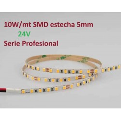 Tira LED Flexible 24V 10W/mt estrecha 5mm 168 Led/mt SMD 2835 IP20 Serie Profesional, venta por metros